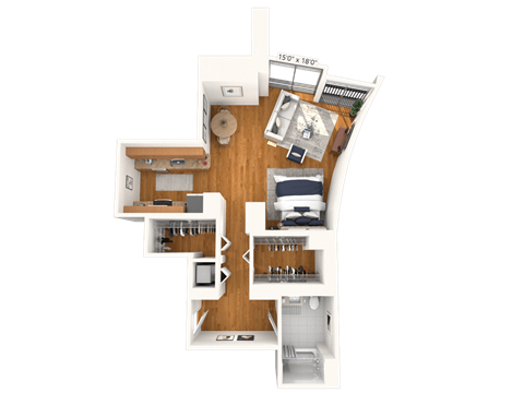 Floor plan for studio, 1 bath, 690 sqft